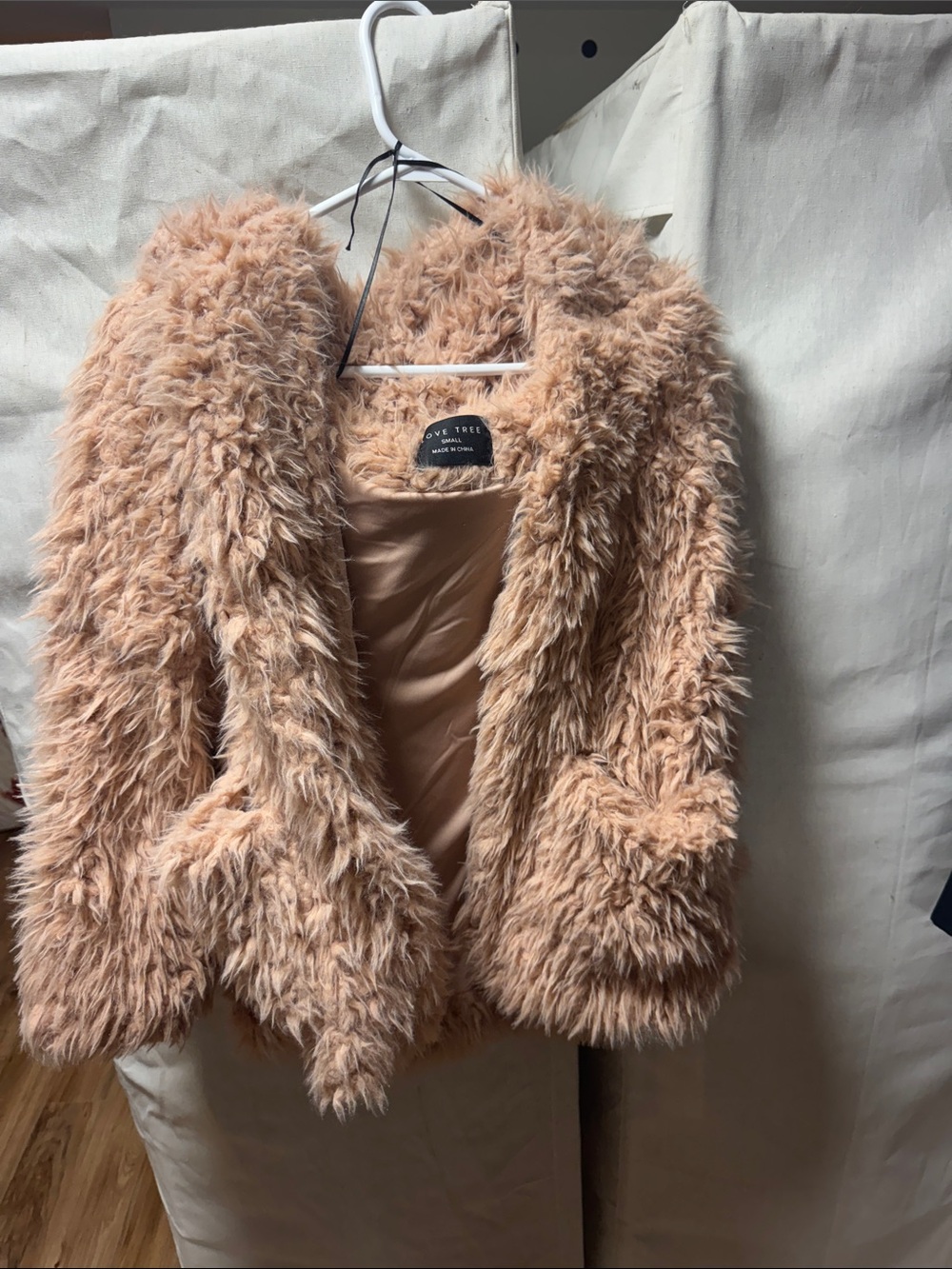 Love Tree Plush Faux Fur Teddy Jacket in Peach Blush